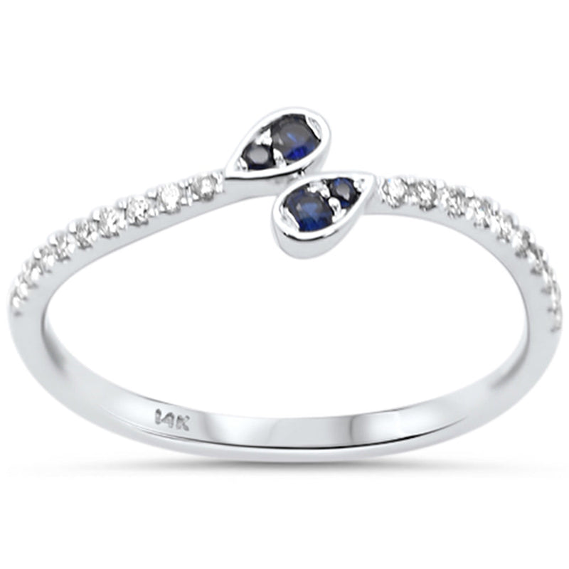 .23ct G SI 14K White Gold Diamond & Blue Sapphire Gemstone Band Ring Size 6.5