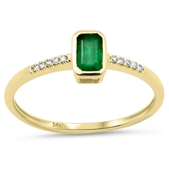.36ct G SI 14K Yellow Gold Diamond & Emerald Gemstone Bezel Ring Size 6.5