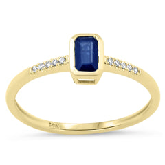 .50ct G SI 14K Yellow Gold Diamond & Blue Sapphire Gemstone Bezel Ring Size 6.5