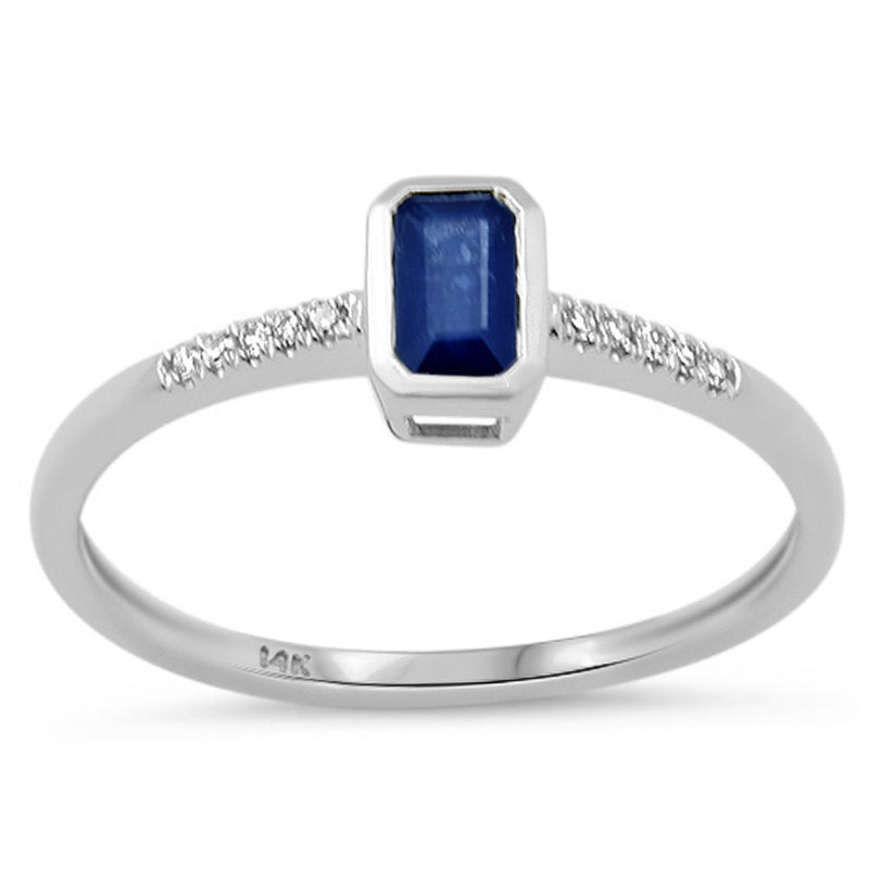 .50ct G SI 14K White Gold Diamond & Blue Sapphire Gemstone Bezel Ring Size 6.5