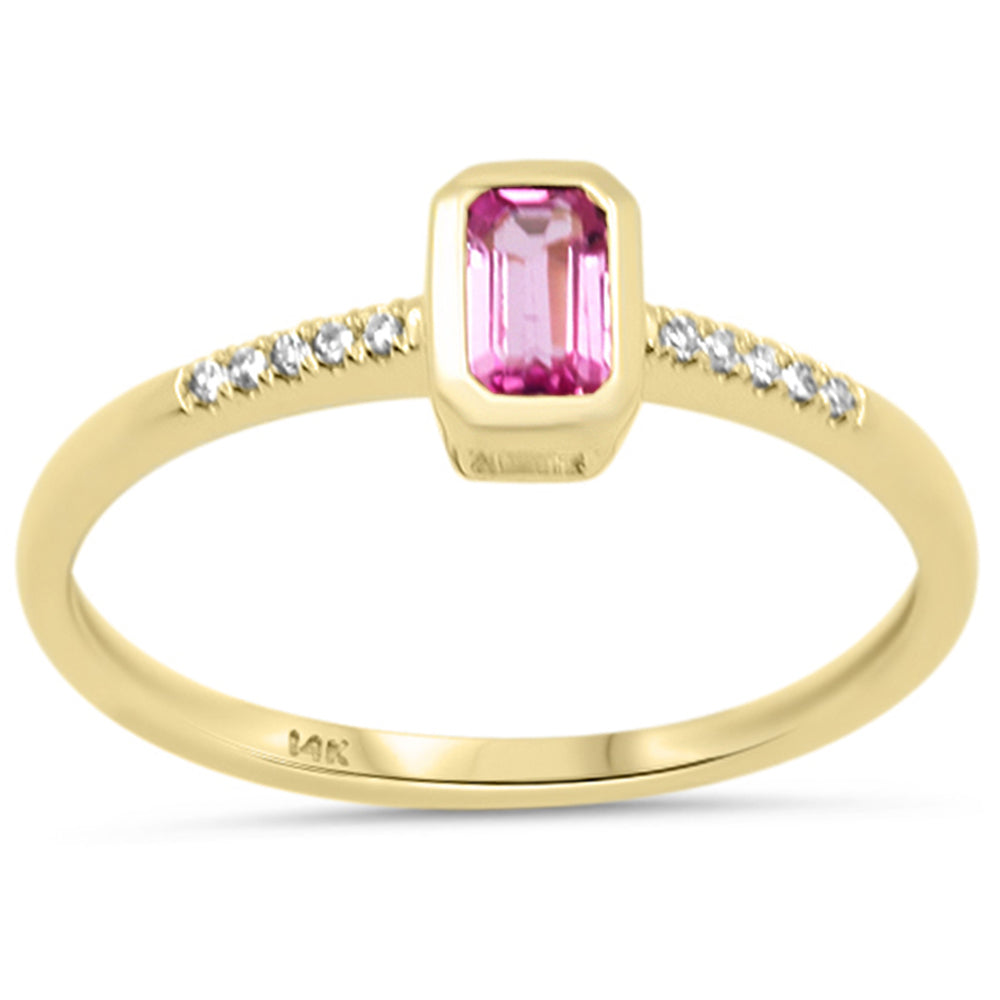 SPECIAL!.36ct G SI 14K Yellow Gold Diamond & Pink Sapphire Gemstone Bezel Ring Size 6.5