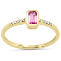 SPECIAL!.36ct G SI 14K Yellow Gold Diamond & Pink Sapphire Gemstone Bezel Ring Size 6.5