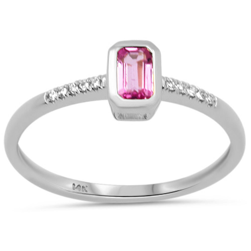 .34ct G SI 14K White Gold Diamond & Pink Sapphire Gemstone Bezel Ring Size 6.5