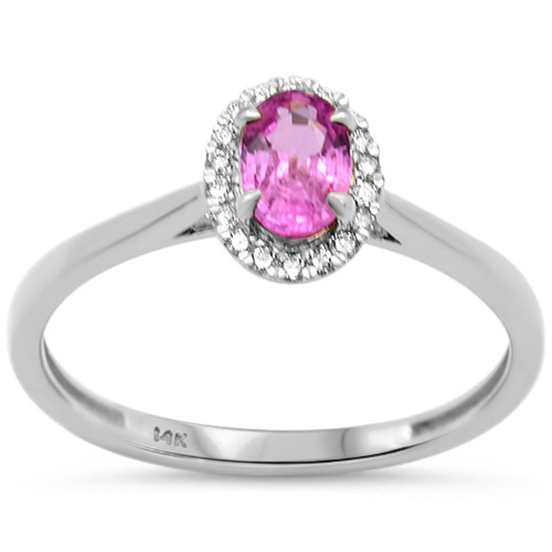 SPECIAL! .71ct G SI 14K White Gold Diamond & Oval Pink Sapphire Gemstone Ring Size 6.5