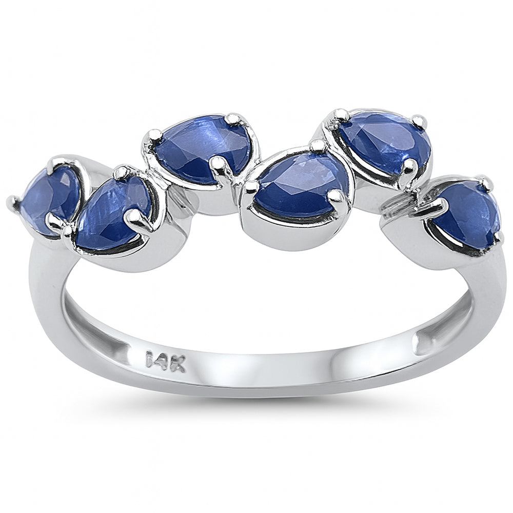 SPECIAL! .94ct G SI 14K White Gold Blue Sapphire Pear Gemstone Ring Band Size 6.5