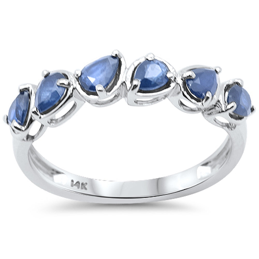 SPECIAL! 1.05ct G SI 14K White Gold Pear Cut Blue Sapphire Gemstone Ring Band Size 6.5