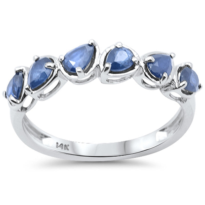 SPECIAL! 1.05ct G SI 14K White Gold Pear Cut Blue Sapphire Gemstone Ring Band Size 6.5