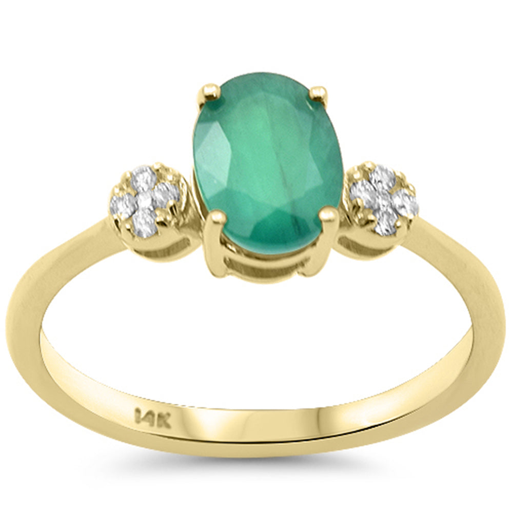 SPECIAL! 1.55ct G SI 14K Yellow Gold Oval Shape Emerald Gemstone & Diamond Ring Size 6.5