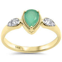 SPECIAL! .72ct G SI 14K Yellow Gold Diamond & Pear Shape Emerald Gemstone Ring Size 6.5