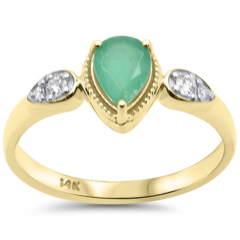 SPECIAL! .72ct G SI 14K Yellow Gold Diamond & Pear Shape Emerald Gemstone Ring Size 6.5