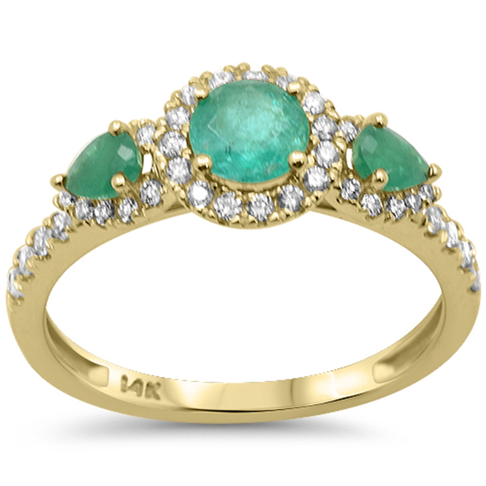 SPECIAL! 1.04ct G SI 14K Yellow Gold Diamond & Emerald Gemstone Three Stone Band Ring  Size 6.5