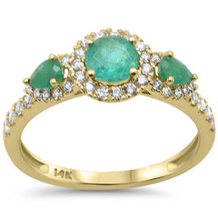 SPECIAL! 1.04ct G SI 14K Yellow Gold Diamond & Emerald Gemstone Three Stone Band Ring  Size 6.5