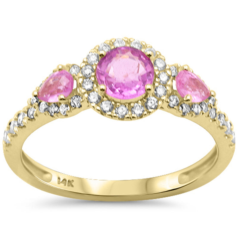SPECIAL! 1.26ct G SI 14K Yellow Gold Diamond & Pink Sapphire Gemstone Ring Band Size 6.5