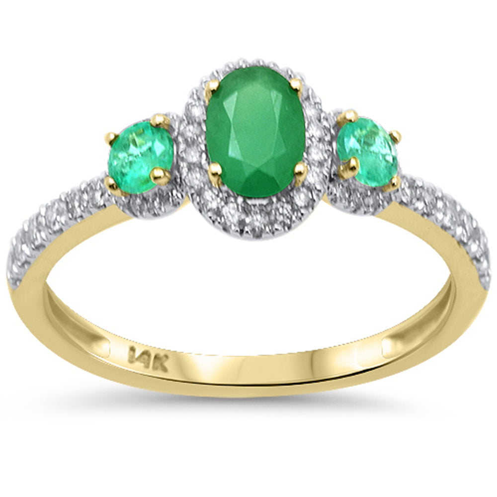 SPECIAL! 1.04ct G SI 14K Yellow Gold Diamond & Emerald Gemstone Three Stone Ring Size 6.5