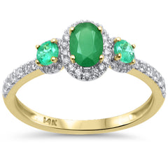 SPECIAL! 1.04ct G SI 14K Yellow Gold Diamond & Emerald Gemstone Three Stone Ring Size 6.5