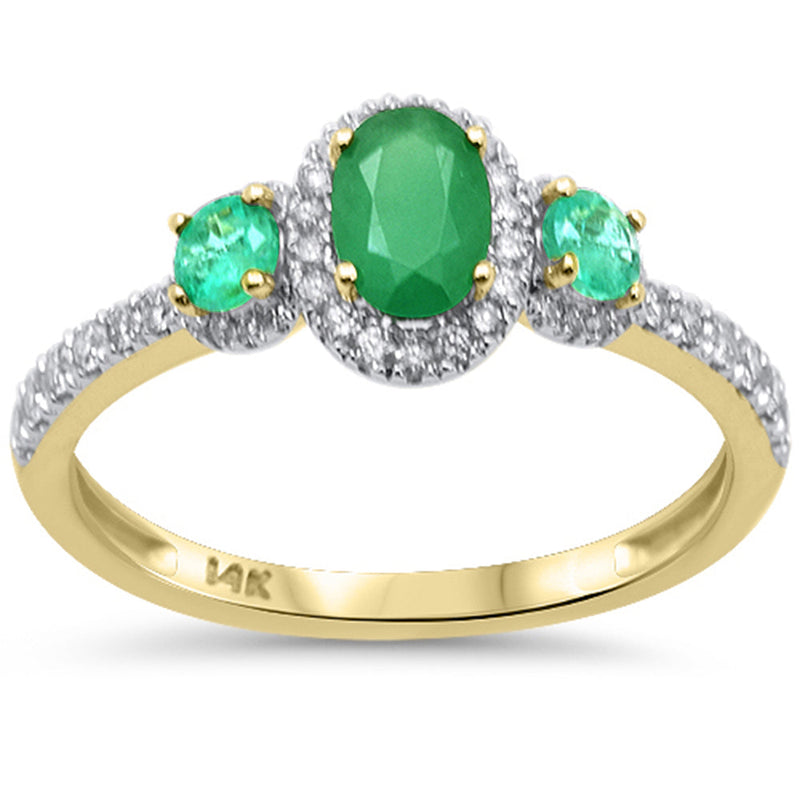 SPECIAL! 1.04ct G SI 14K Yellow Gold Diamond & Emerald Gemstone Three Stone Ring Size 6.5
