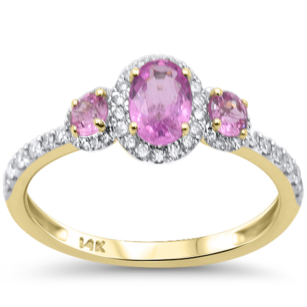 SPECIAL! 1.23ct G SI 14K Yellow Gold Diamond & Pink Sapphire Gemstone Three Stone Ring Size 6.5