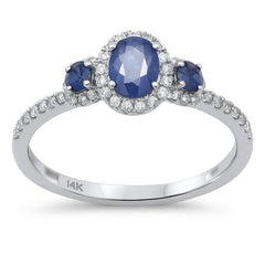 SPECIAL! 1.10ct G SI 14K White Gold Diamond & Blue Sapphire Gemstone Ring Size 6.5