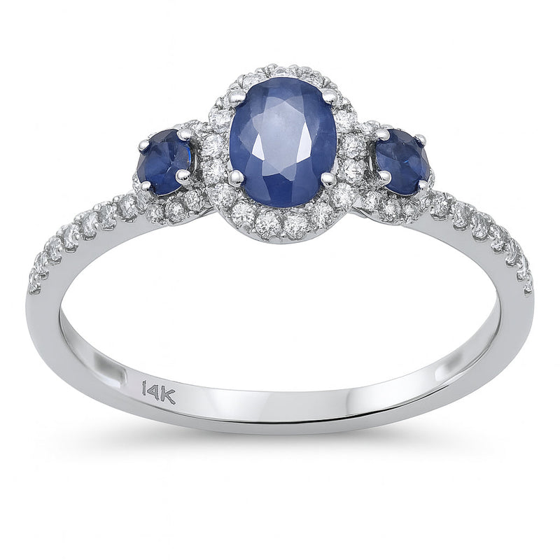 SPECIAL! 1.10ct G SI 14K White Gold Diamond & Blue Sapphire Gemstone Ring Size 6.5