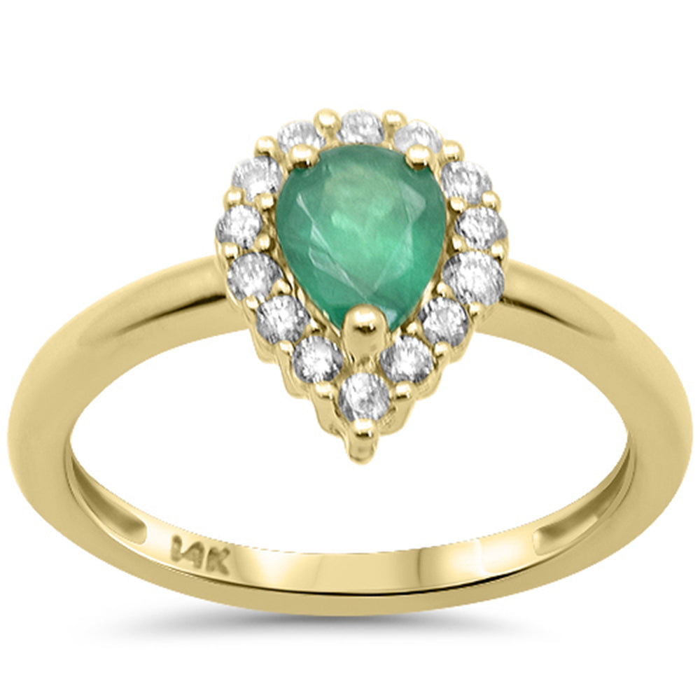 SPECIAL!.97ct G SI 14K Yellow Gold Diamond & Emerald Gemstone Teardrop Ring Size 6.5