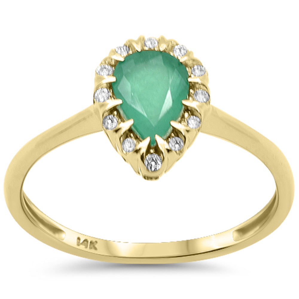 SPECIAL! .77ct G SI 14K Yellow Gold Diamond & Pear Cut Emerald Gemstone Ring Size 6.5