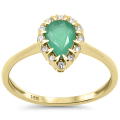 SPECIAL! .77ct G SI 14K Yellow Gold Diamond & Pear Cut Emerald Gemstone Ring Size 6.5