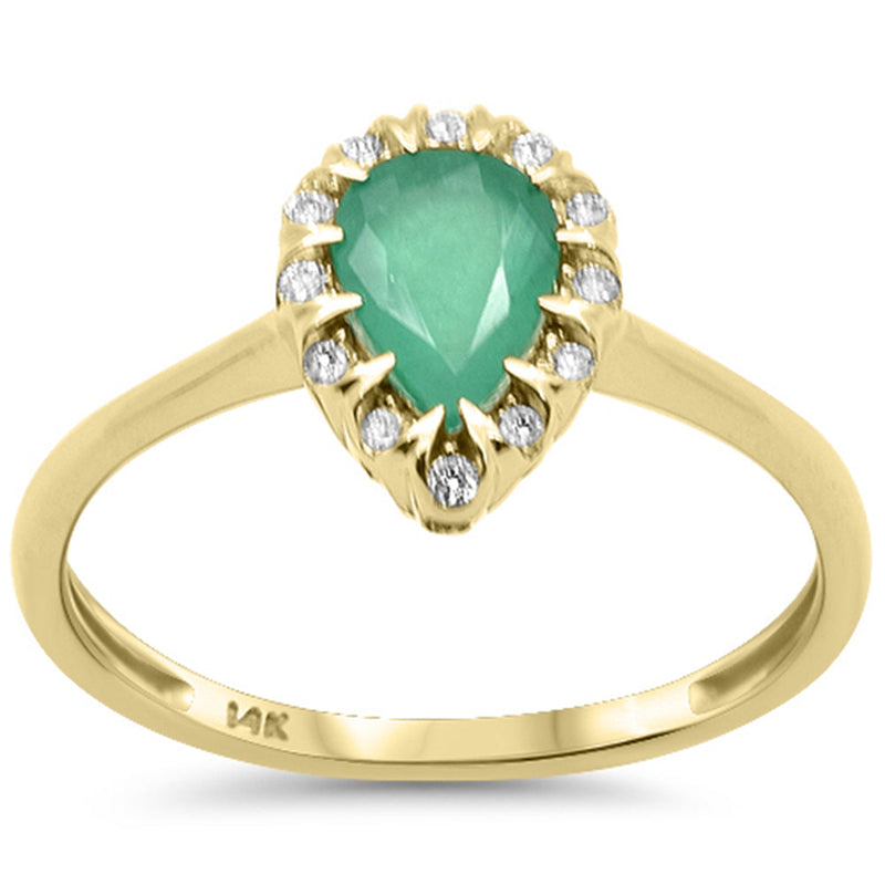 SPECIAL! .77ct G SI 14K Yellow Gold Diamond & Pear Cut Emerald Gemstone Ring Size 6.5