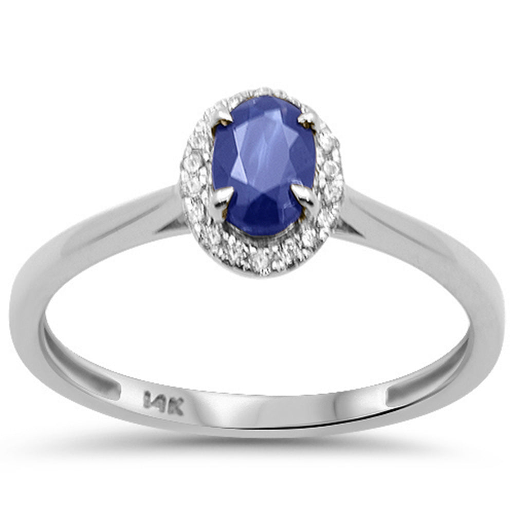 SPECIAL!.69ct G SI 14K White Gold Diamond & Blue Sapphire Gemstone Ring Size 6.5