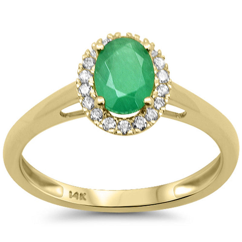 SPECIAL! .97ct G SI 14K Yellow Gold Diamond & Oval Emerald Gemstone Ring Size 6.5