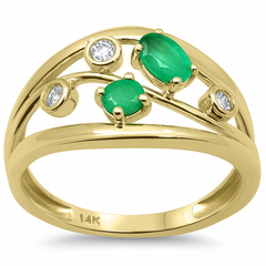SPECIAL! .57ct G SI 14K Yellow Gold Diamond & Emerald Gemstone Ring Band Size 6.5