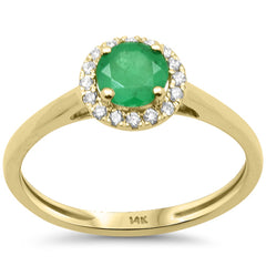 SPECIAL! .81ct G SI 14K Yellow Gold Diamond & Round Emerald Gemstone Halo Ring Size 6.5