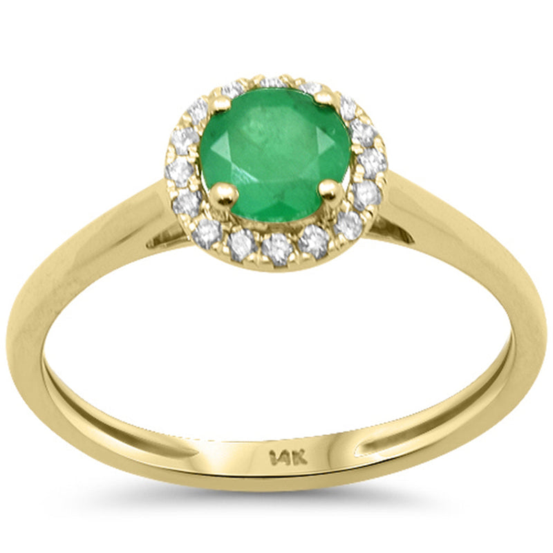 SPECIAL! .81ct G SI 14K Yellow Gold Diamond & Round Emerald Gemstone Halo Ring Size 6.5