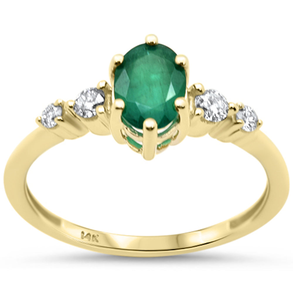 SPECIAL!.98ct G SI 14K Yellow Gold Diamond & Oval Shape Emerald Gemstone Ring  Size 6.5