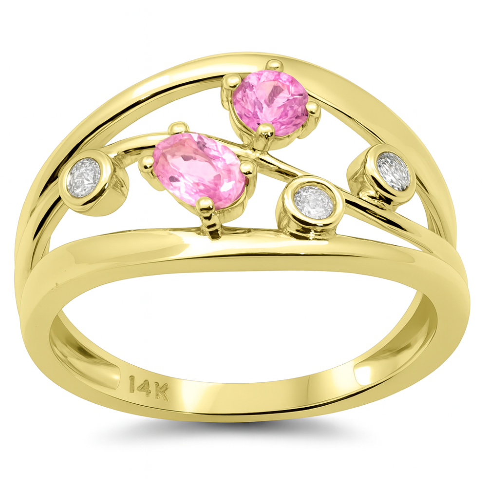 SPECIAL!.72ct G SI 14K Yellow Gold Diamond & Pink Sapphire Gemstone Band Ring  Size 6.5