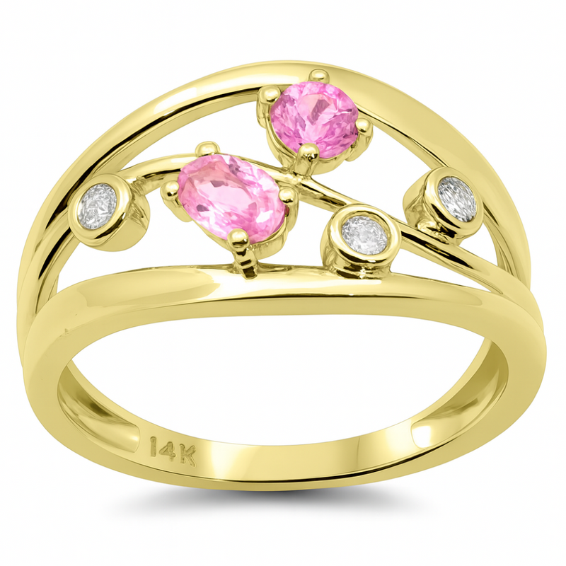 SPECIAL!.72ct G SI 14K Yellow Gold Diamond & Pink Sapphire Gemstone Band Ring  Size 6.5