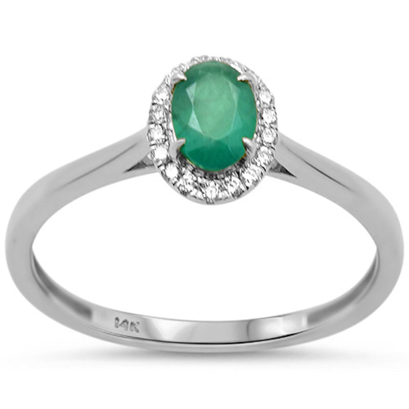 SPECIAL!.56ct G SI 14K White Gold Diamond & Oval Shape Emerald Gemstone Ring Size 6.5