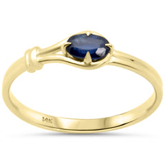.35ct 14K Yellow Gold Blue Sapphire Gemstone Band Ring  Size 6.5