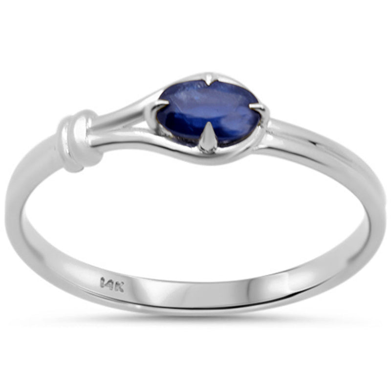 .35ct 14K White Gold Blue Sapphire Gemstone Band Ring  Size 6.5