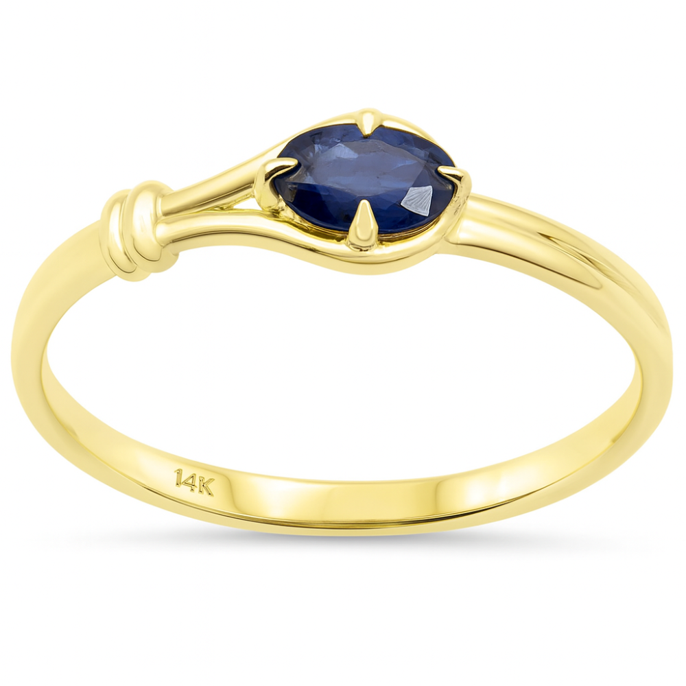 .35ct 14K Yellow Gold Blue Sapphire Gemstone Band Ring  Size 6.5