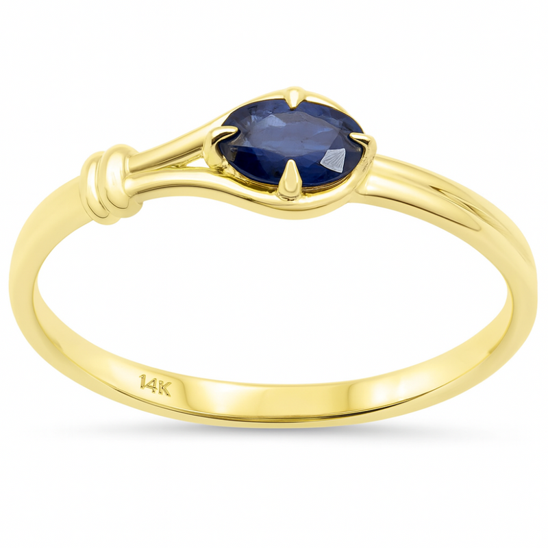 .35ct 14K Yellow Gold Blue Sapphire Gemstone Band Ring  Size 6.5