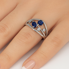 SPECIAL!.68ct G SI 14K White Gold Diamond & Blue Sapphire Gemstone Band Ring Size 6.5
