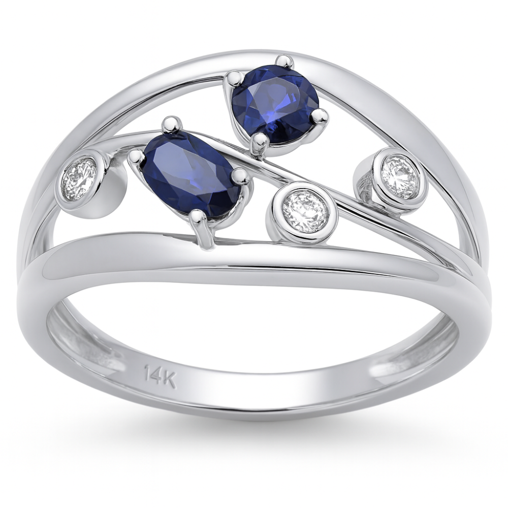 SPECIAL!.68ct G SI 14K White Gold Diamond & Blue Sapphire Gemstone Band Ring Size 6.5