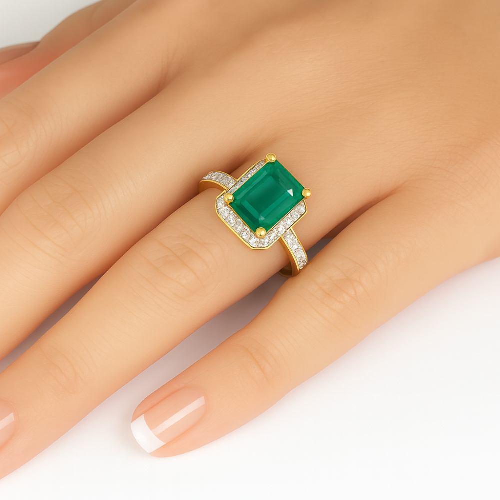 SPECIAL!2.55ct G SI 14K Yellow Gold Diamond & Emerald Gemstone Ring Size 6.5