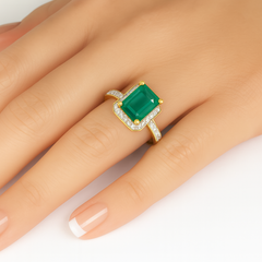 SPECIAL!2.55ct G SI 14K Yellow Gold Diamond & Emerald Gemstone Ring Size 6.5