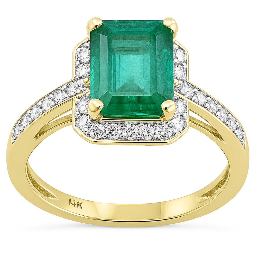SPECIAL!2.55ct G SI 14K Yellow Gold Diamond & Emerald Gemstone Ring Size 6.5