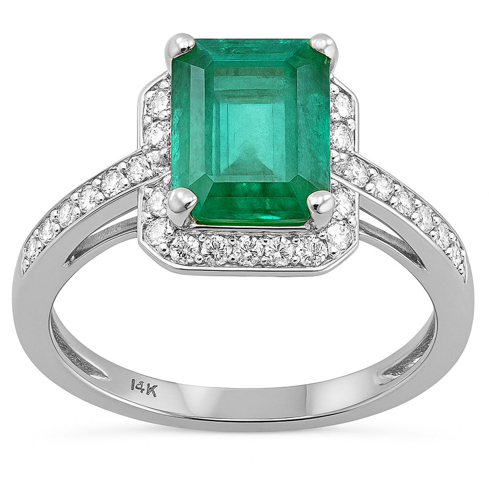 SPECIAL!3.56ct G SI 14K White Gold Diamond & Emerald Gemstone Ring Size 6.5