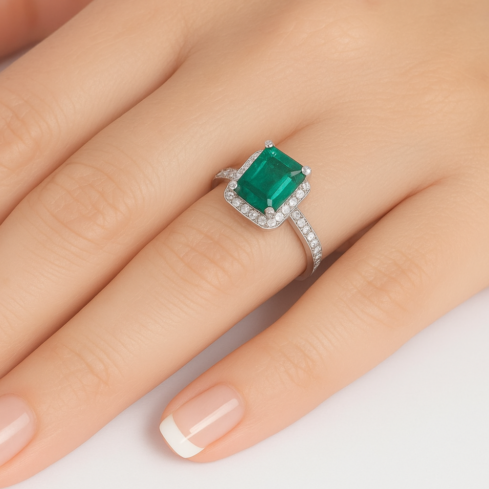 SPECIAL!3.56ct G SI 14K White Gold Diamond & Emerald Gemstone Ring Size 6.5