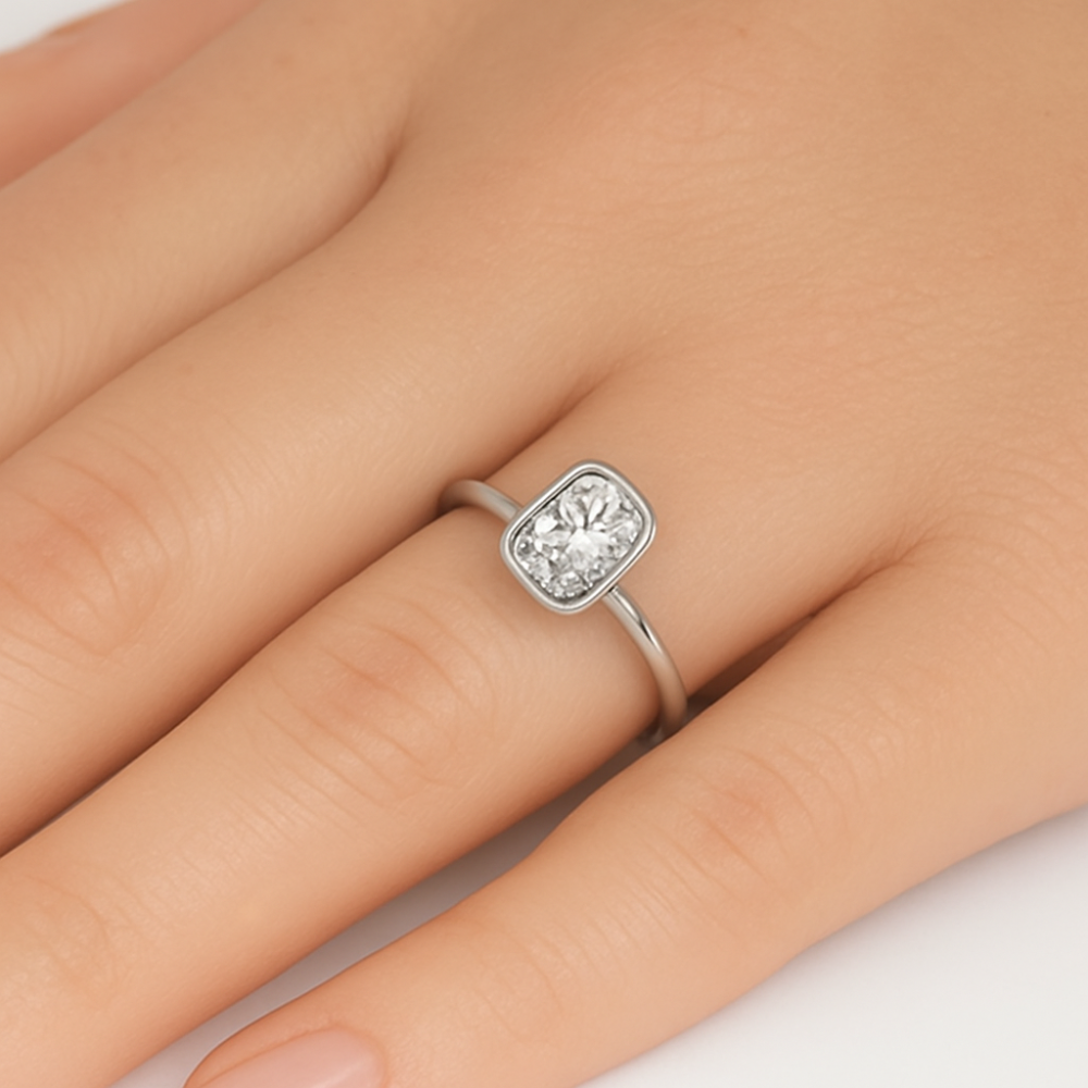SPECIAL!1.00ct G SI 14K White Gold Bezel Set Radiant Cut Diamond Solitaire Engagement Ring Size 6.5