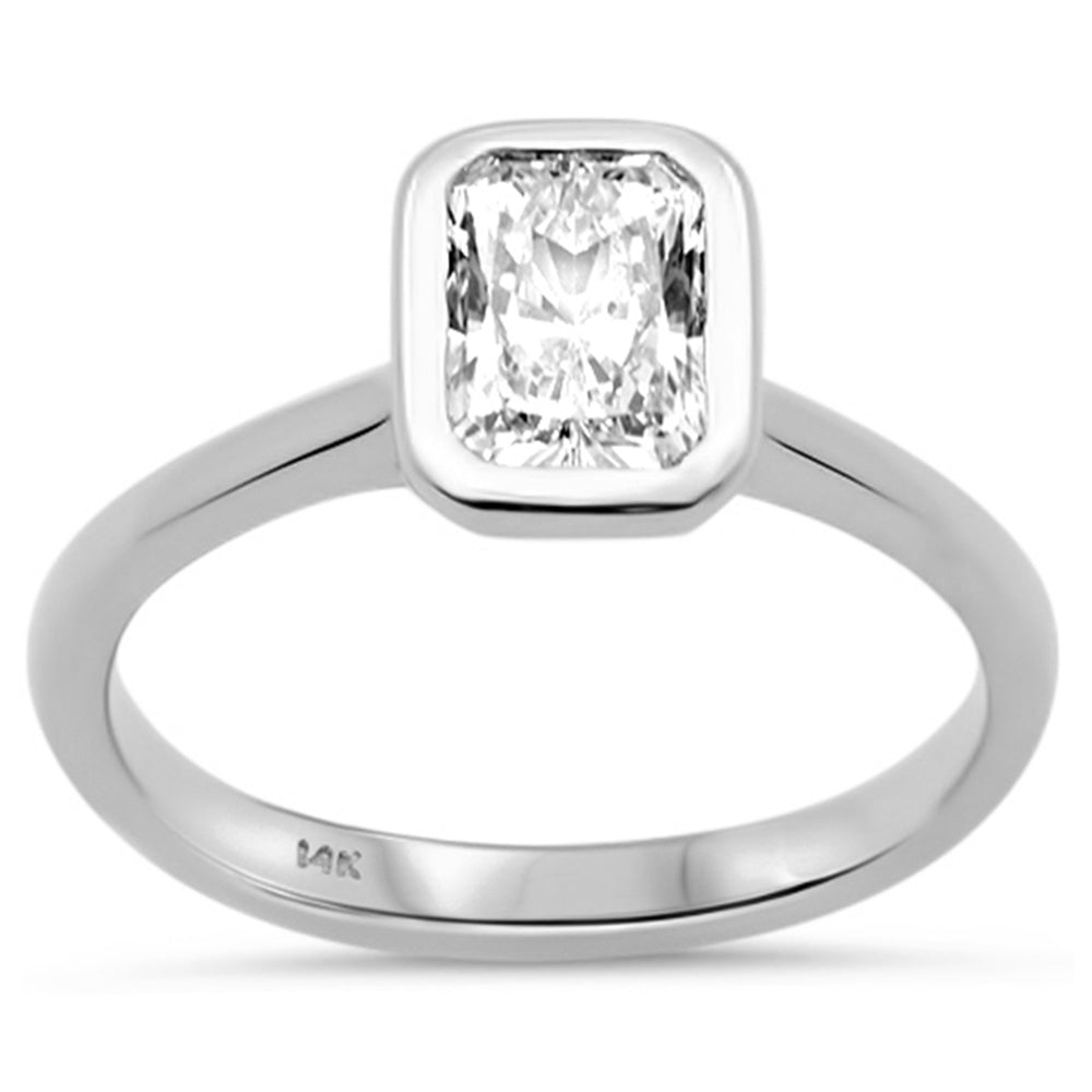 SPECIAL!1.00ct G SI 14K White Gold Bezel Set Radiant Cut Diamond Solitaire Engagement Ring Size 6.5