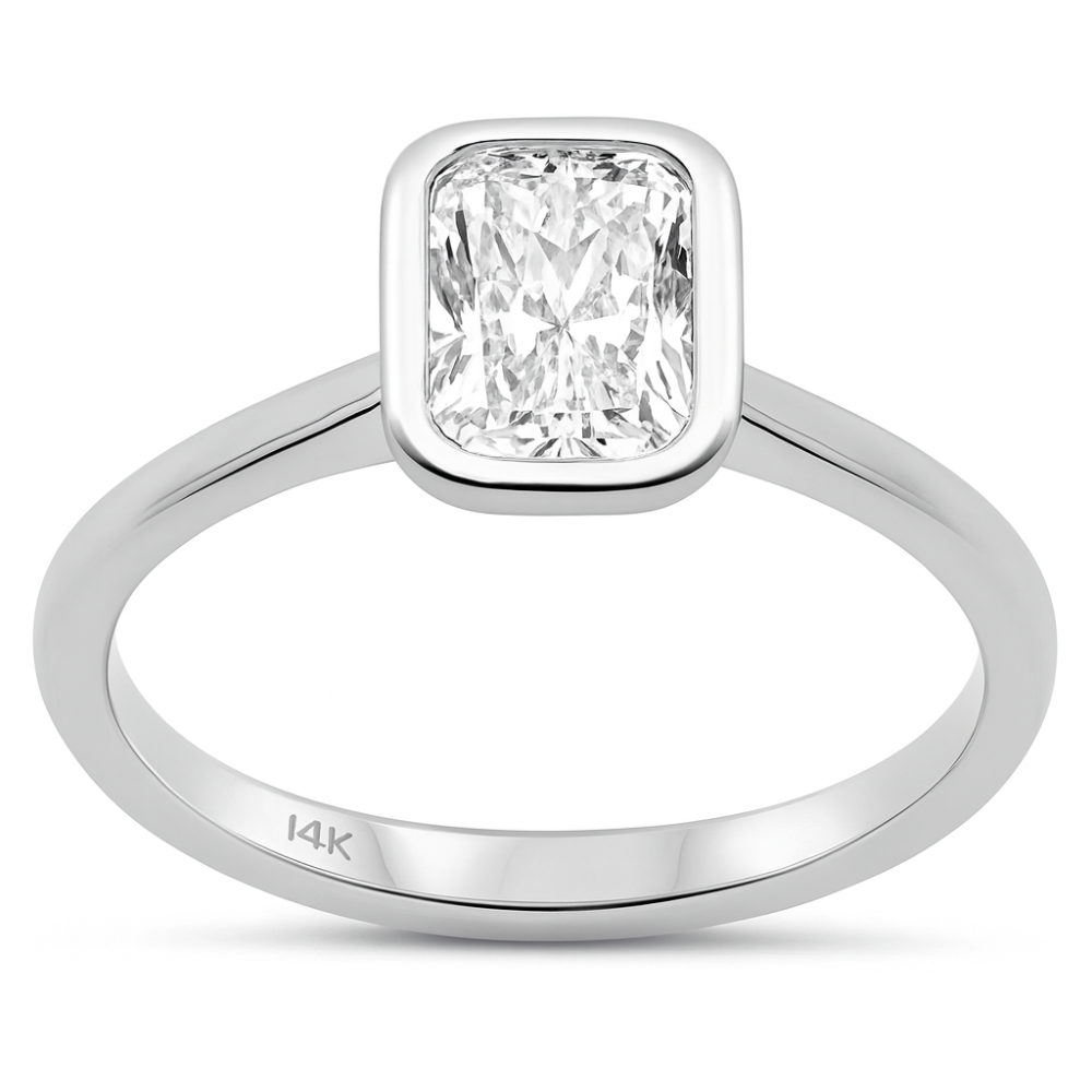 SPECIAL!1.00ct G SI 14K White Gold Bezel Set Radiant Cut Diamond Solitaire Engagement Ring Size 6.5
